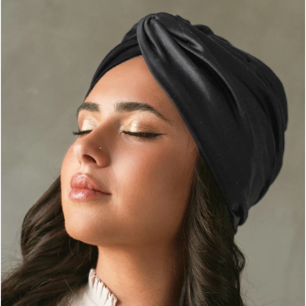 Black satin head turban
